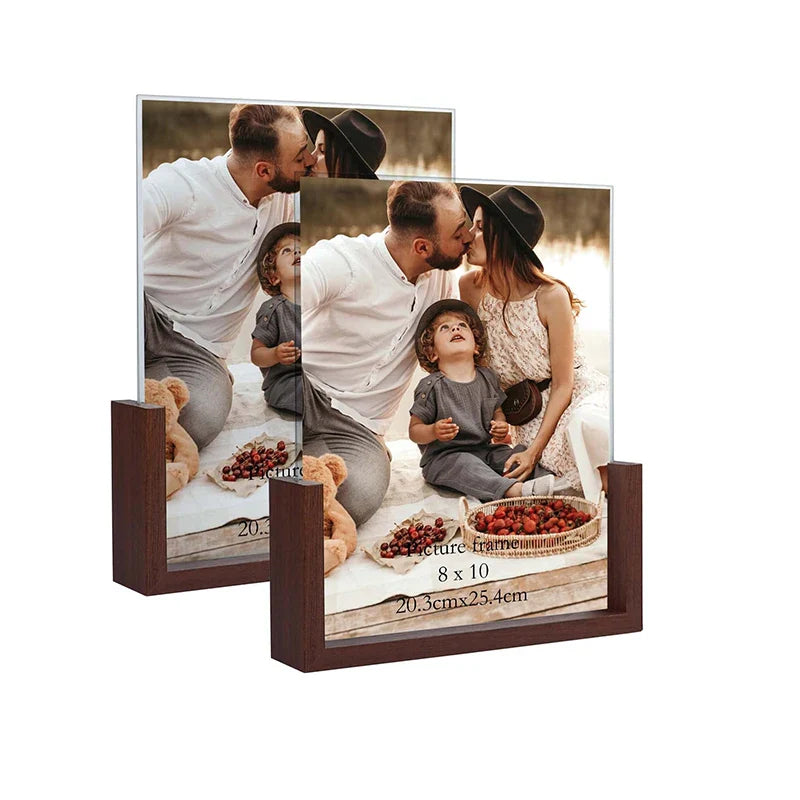 KTX-456275 Rustic Wooden Photo Frame with Walnut Base and High Definition Acrylic Cover