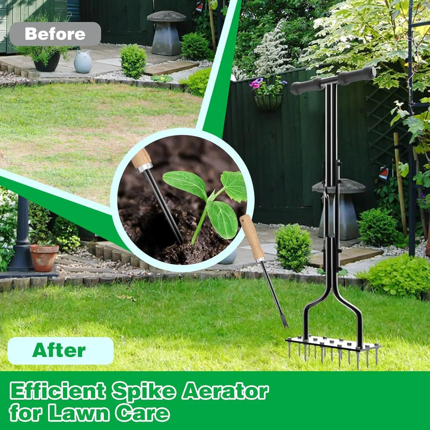 KTX-541395 Lawn Aerator with Iron Spikes for Soil Dethatching and Aeration