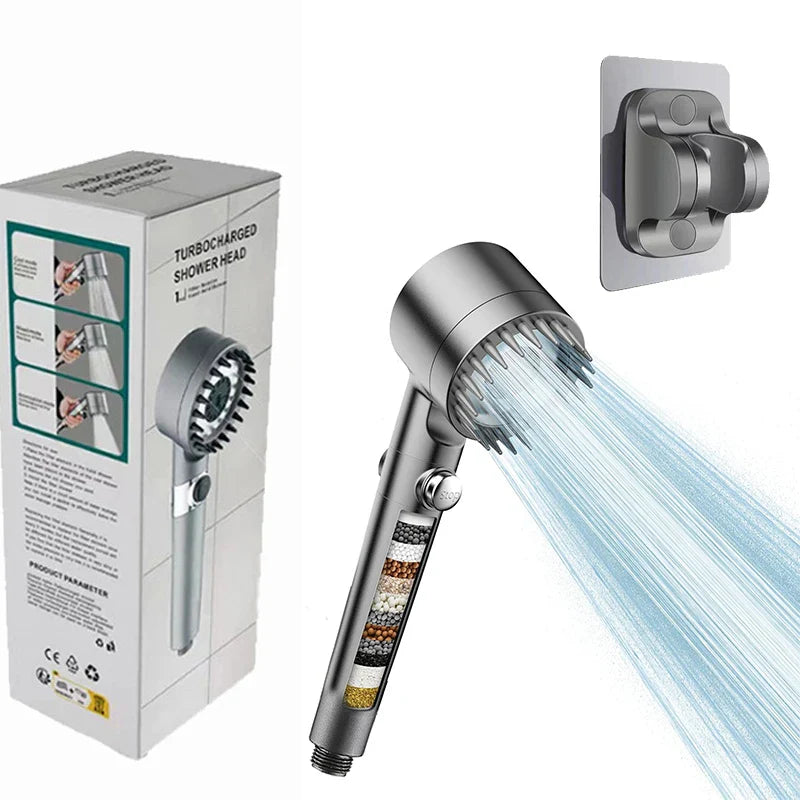 KTX-851795 Adjustable 4-Function Handheld Shower Head with Massage Brush and Pressurized Spray