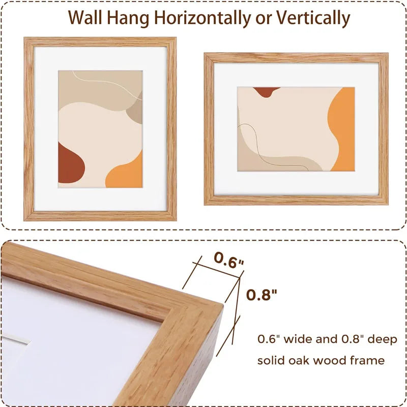 KTX-226899 Solid Oak Wood 8x10 Photo Frame for Wall and Tabletop Display