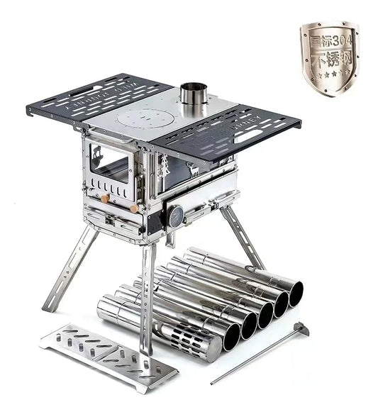 KTX-844371 Compact Stainless Steel Multi-Function Camping Oven for Wood and Pellet Cooking
