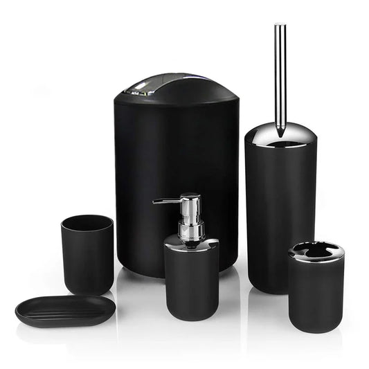KTX-792403 6-Piece Black and White Plastic Bathroom Accessory Set for Modern Home Décor