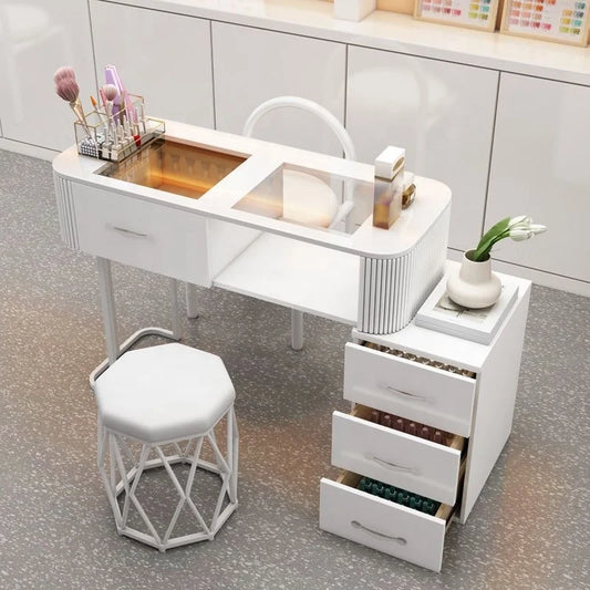 KTX-135187 Durable White Nail Table for Beauty Salons and Manicure Services