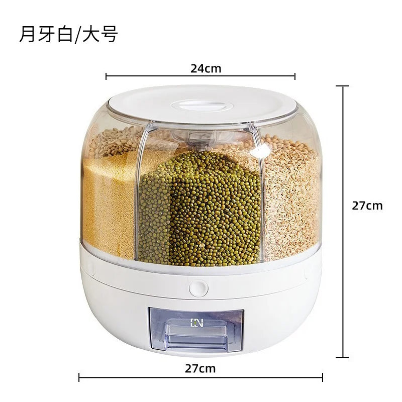 KTX-696723 Moisture-Proof 6-Grid Rotating Rice and Cereal Storage Container