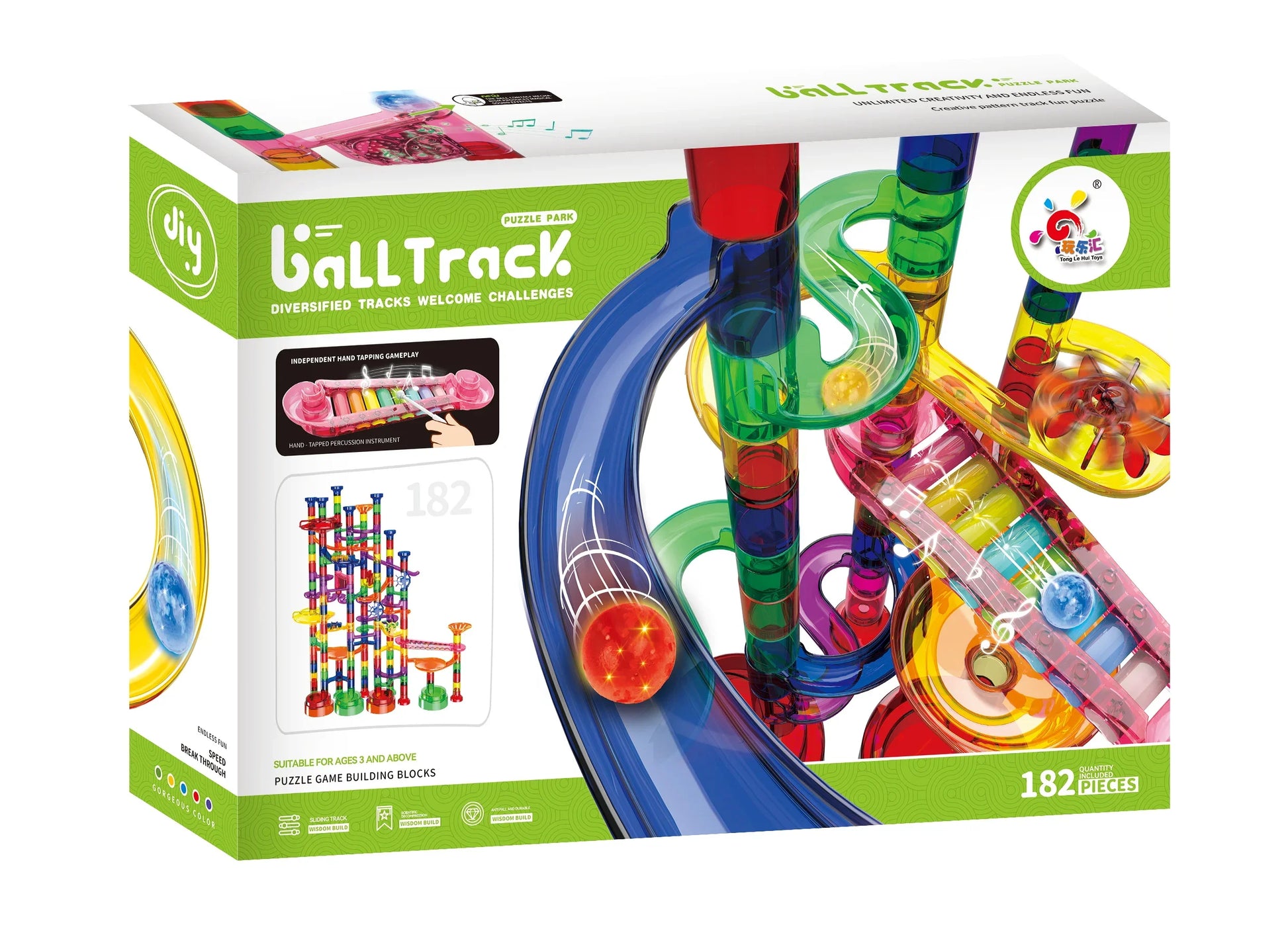 KTX-012435 325-Piece Glow-in-the-Dark Marble Run STEM Toy Set with Motorized Elevator for Kids