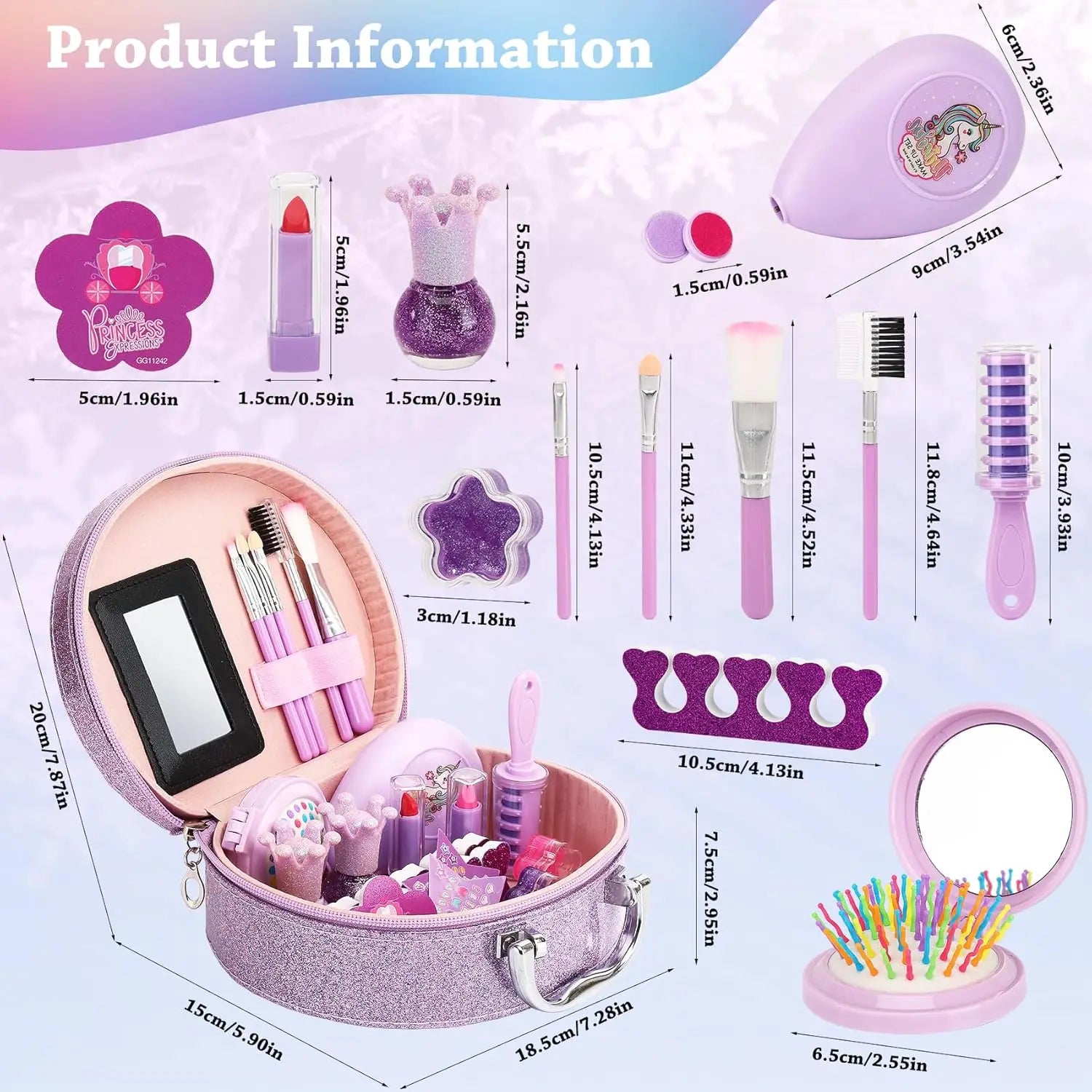 KTX-064851 Kids Nail Polish Set in Washable Makeup Bag for Ages 2-14 - Non-Toxic Pretend Play Cosmetic Toys