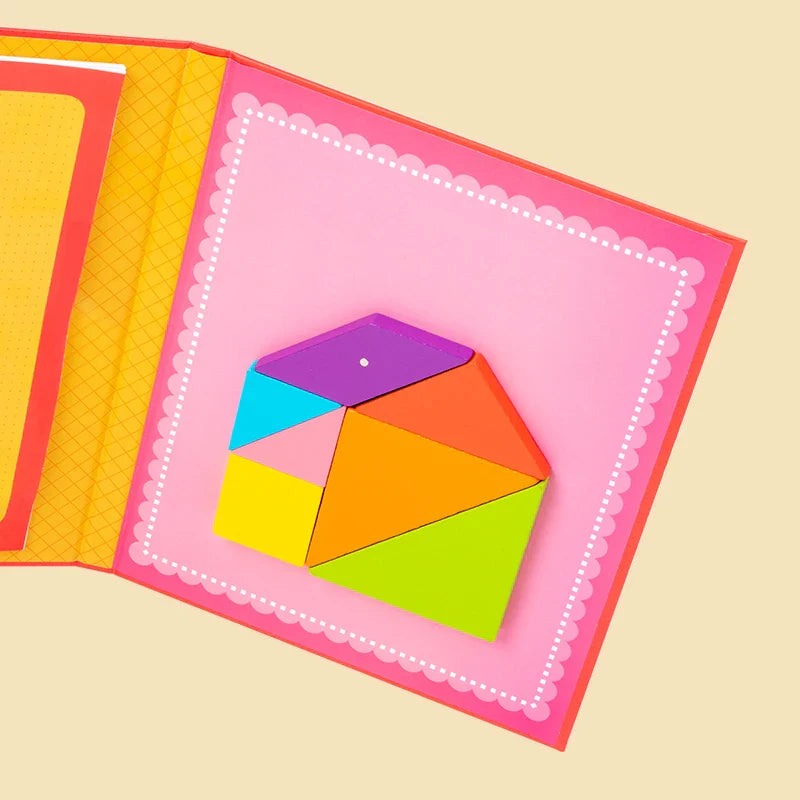 KTX-417171 Montessori Magnetic Tangram Puzzle - 3D Wooden Shape Building Blocks for Kids Learning