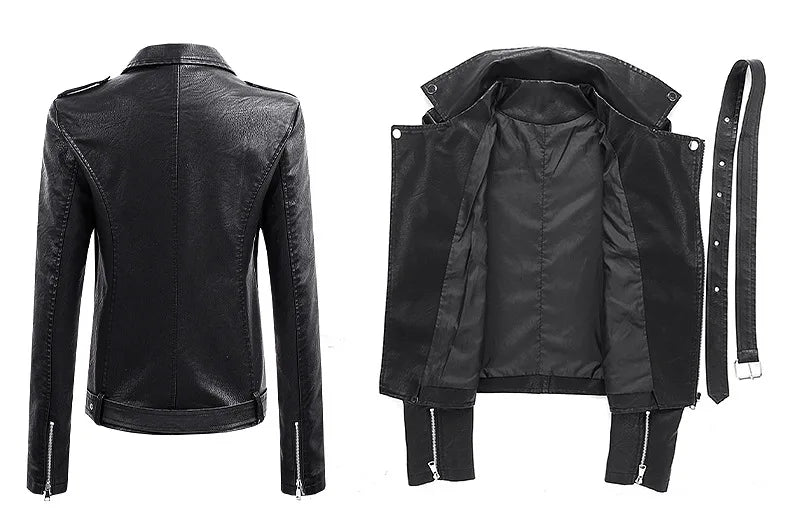 KTX-045459 Women's Short Leather Jacket New Korean Version PU Leather Motorcycle Jacket Stylish Women's Clothing Jacket Custom