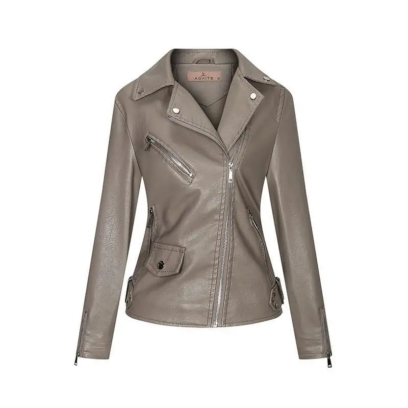 KTX-078227 Women's Fall/Winter European American Temperament Jacket PU Leather With Zipper Women's Clothing Jacket Custom