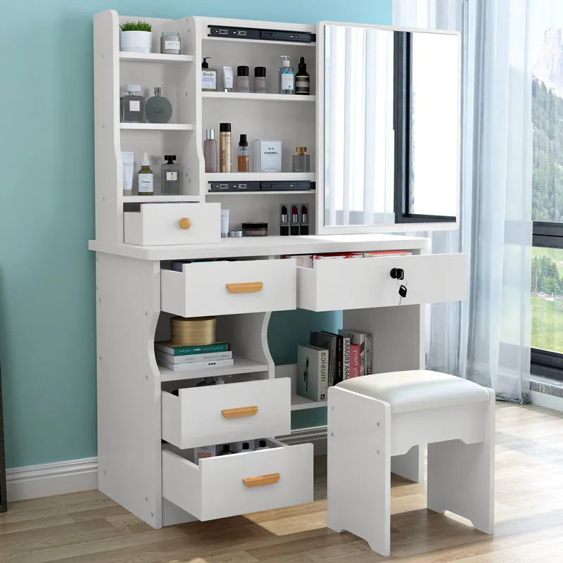 KTX-399635 Elegant MDF Vanity Set with Stool and Mirror for Bedroom Furniture