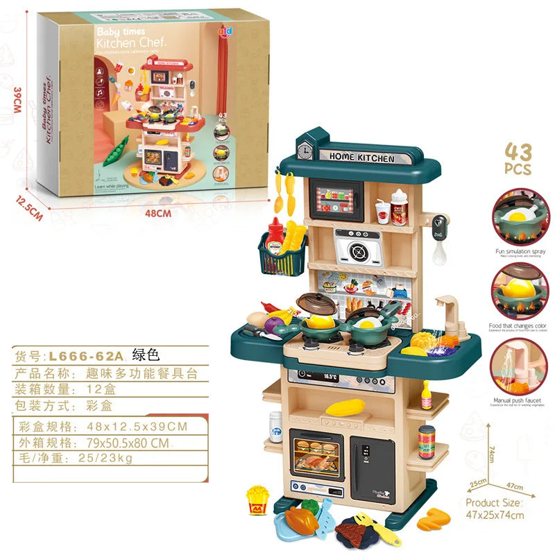 KTX-734803 43-Piece Interactive Kitchen Play Set for Kids with Sound and Light Features