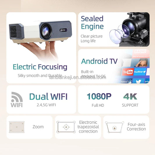 KTX-679379 A004 Pro Full HD 1080P Portable Projector with Auto Focus and Wireless Screen Mirroring