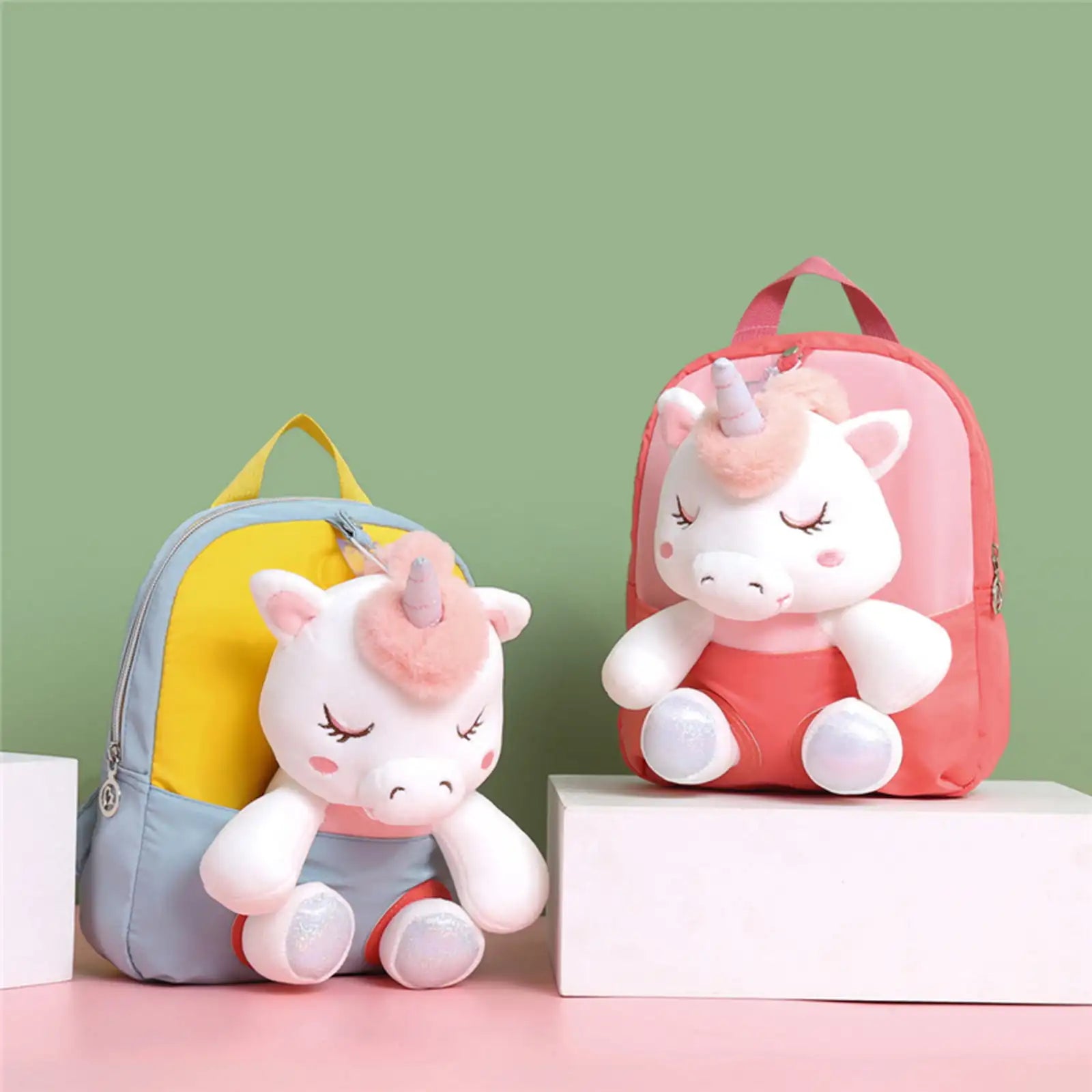 KTX-358547 Lightweight Toddler Backpack for Girls - Ideal Preschool School Bag with Stuffed Toy Features