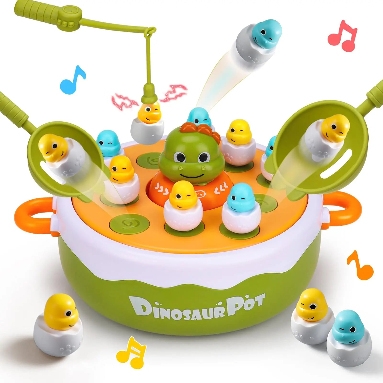 KTX-460371 Dinosaur 4 in 1 Pop Up Board Game for Kids - Electronic Musical Bouncing Turntable Fishing Fun