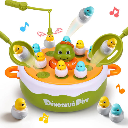 KTX-460371 Dinosaur 4 in 1 Pop Up Board Game for Kids - Electronic Musical Bouncing Turntable Fishing Fun
