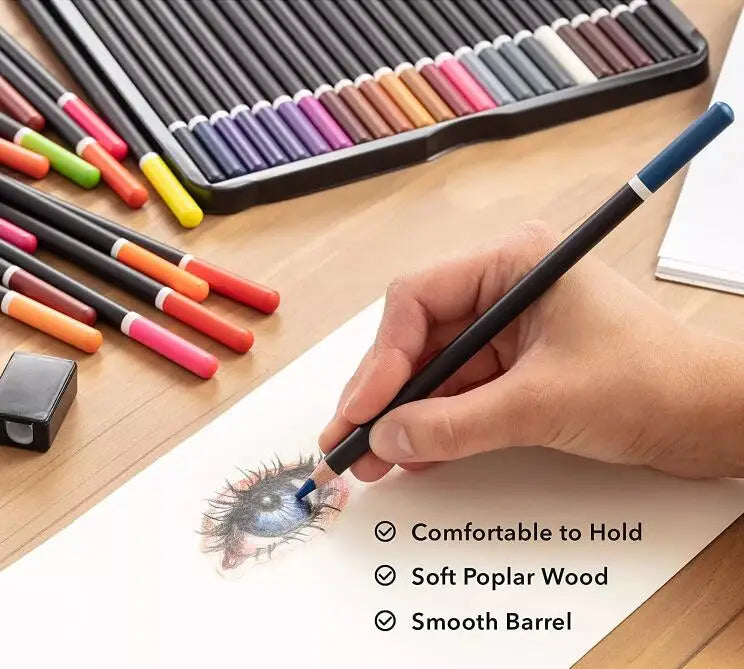 KTX-057555 72 Professional Coloured Pencils Set with 3 Sketchbooks, Pre-Sharpened, Travel-Friendly, Ideal for Artists