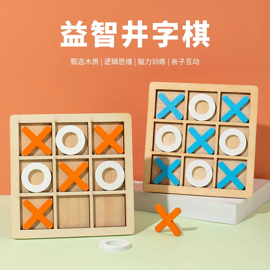 KTX-432979 Wooden Tic-Tac-Toe Board Game for Kids - Logical Thinking Training Toy