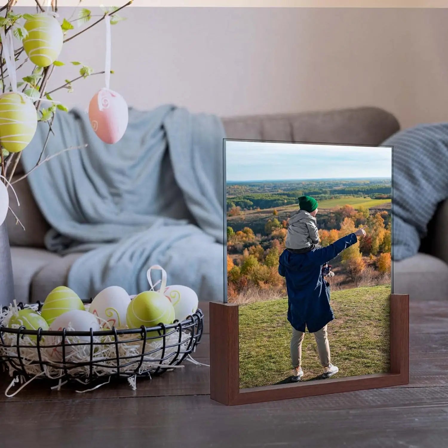 KTX-456275 Rustic Wooden Photo Frame with Walnut Base and High Definition Acrylic Cover