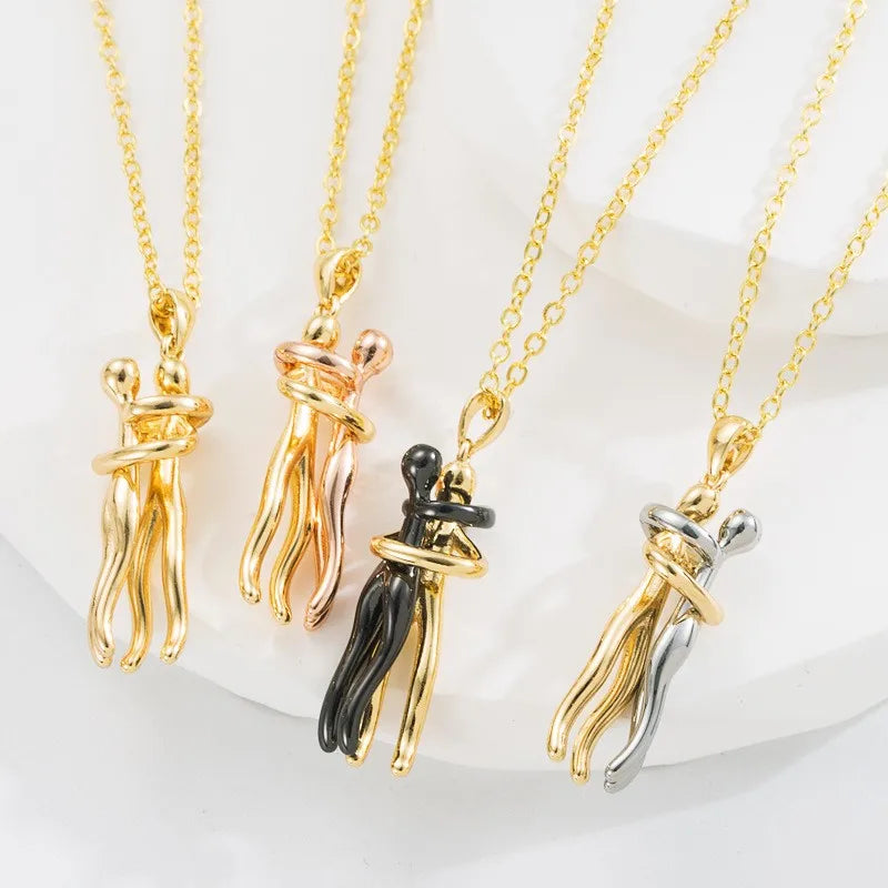 KTX-838803 Lovers Embrace Necklace Pendant 18K Gold Plated Stainless Steel Necklace for Valentine's Day Gift Jewelry