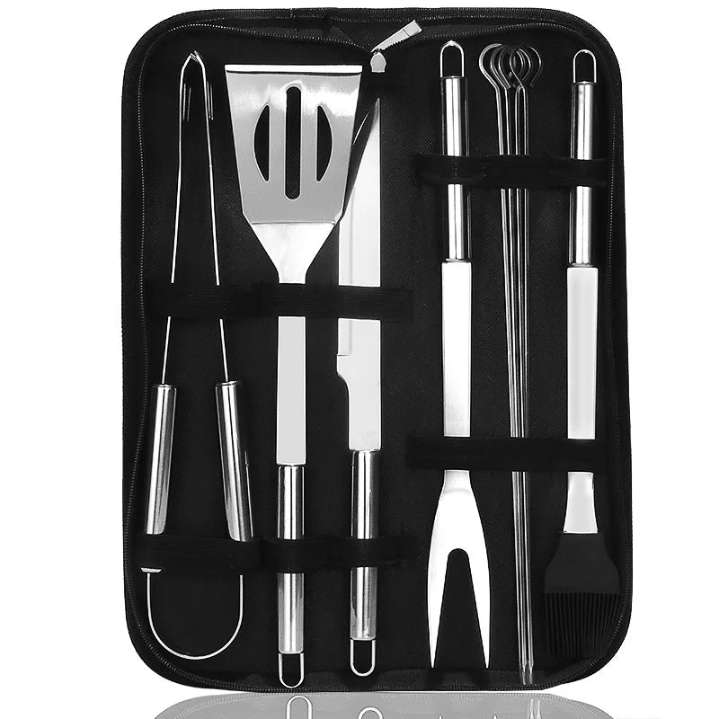 KTX-886867 Portable Stainless Steel BBQ Grilling Tool Set with Oxford Bag - 3/5/7/9 Pieces for Outdoor Cooking