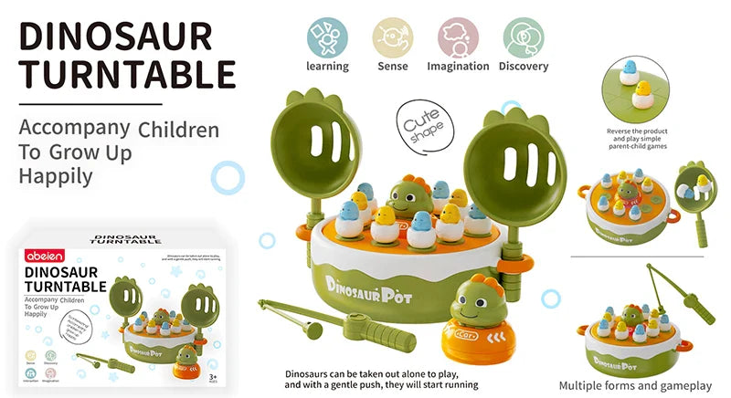 KTX-460371 Dinosaur 4 in 1 Pop Up Board Game for Kids - Electronic Musical Bouncing Turntable Fishing Fun