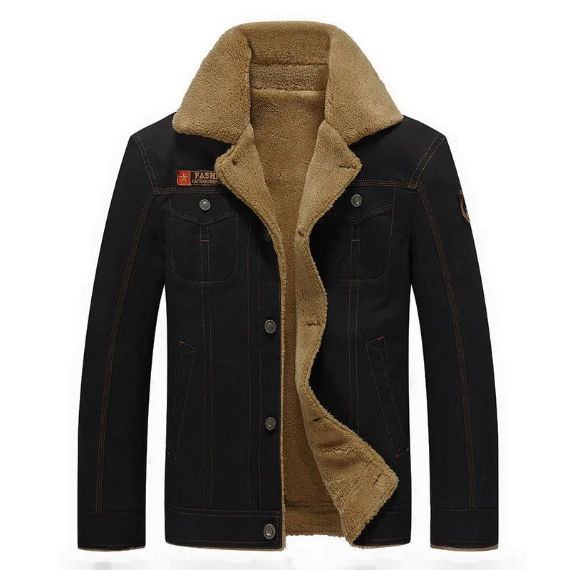 KTX-210451 Men's Winter Jacket Fleece-Wrapped and Windproof Washed Cotton Style Youth Thermal Motorcycle Jacket Canvas Fabric
