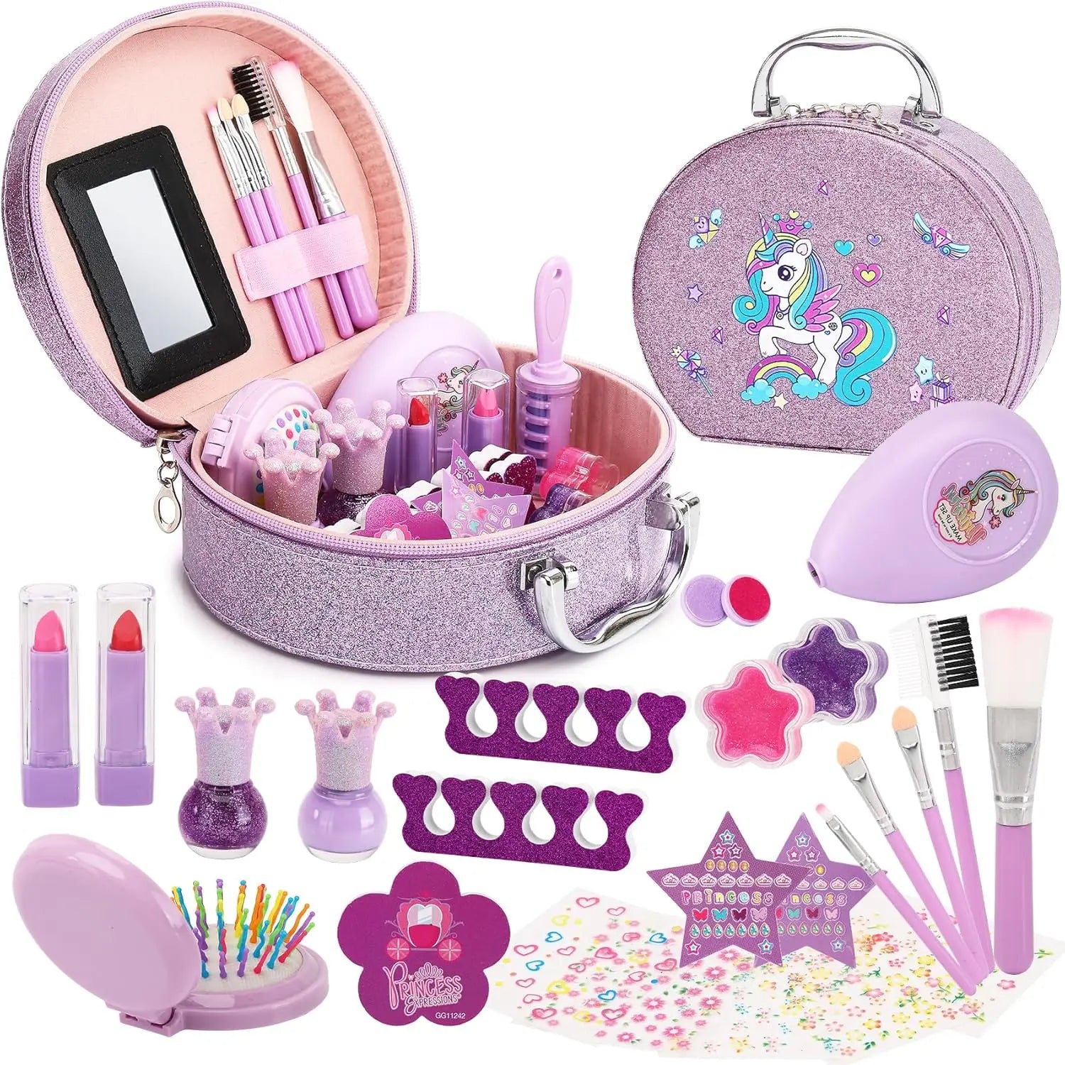 KTX-064851 Kids Nail Polish Set in Washable Makeup Bag for Ages 2-14 - Non-Toxic Pretend Play Cosmetic Toys