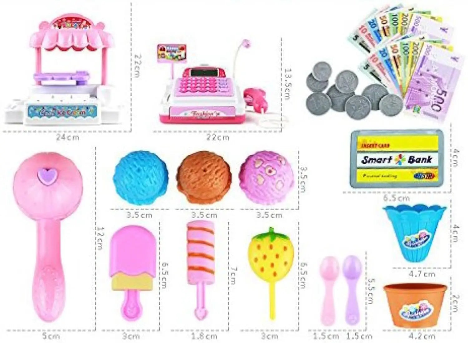 KTX-606099 Ice Cream Store Mini Cash Register Toy with Sound and Flashing Lights for Kids Ages 2-9