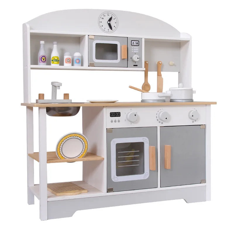 KTX-865875 Wooden Kitchen Playset for Toddlers - Pretend Cooking Toy for Boys and Girls