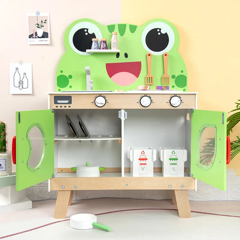 KTX-274899 Wooden Kitchen Role Play Toy for Toddlers, Pretend Cooking Set for Children