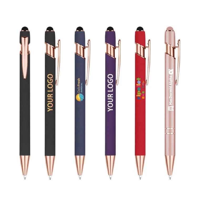 KTX-848595 Rose Gold Custom Logo Soft Touch Screen Pen with Rubber Grip for Mobile Devices