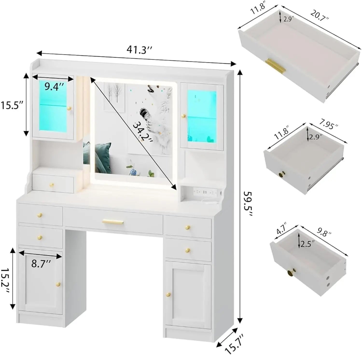KTX-563475 Elegant Vanity Table with Mirror and Storage Drawers for Organising Beauty Essentials
