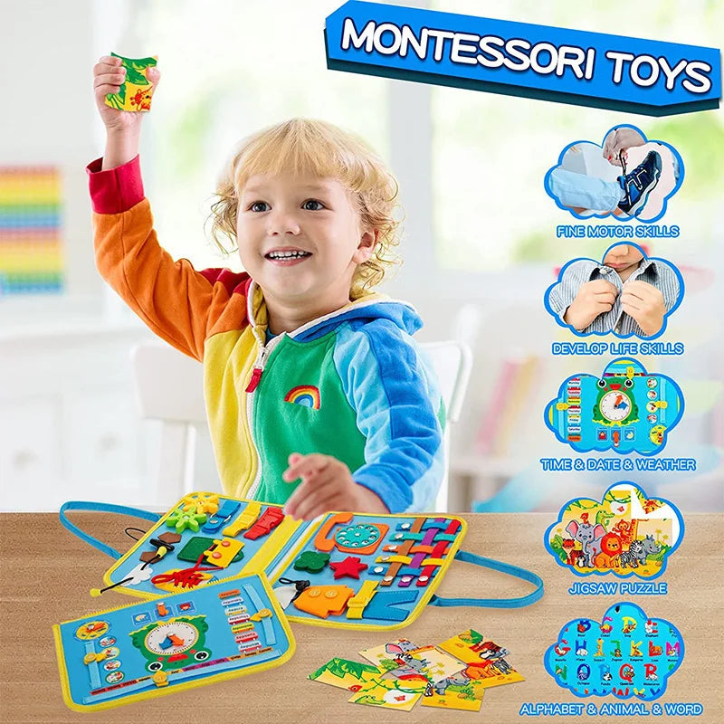 KTX-523219 Dinosaur-Themed Felt Learning Board for Toddlers - Educational Busy Board Cloth for Early Childhood Development