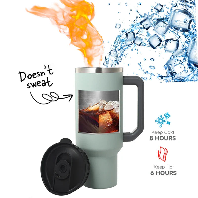 KTX-121235 40oz Large Capacity Stainless Steel Tumbler with Straw and Handle