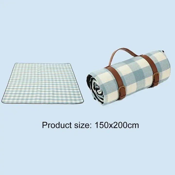 KTX-644307 Extra Large Waterproof Picnic Blanket with Vegan Leather Strap and Logo for Camping and Outdoor Use