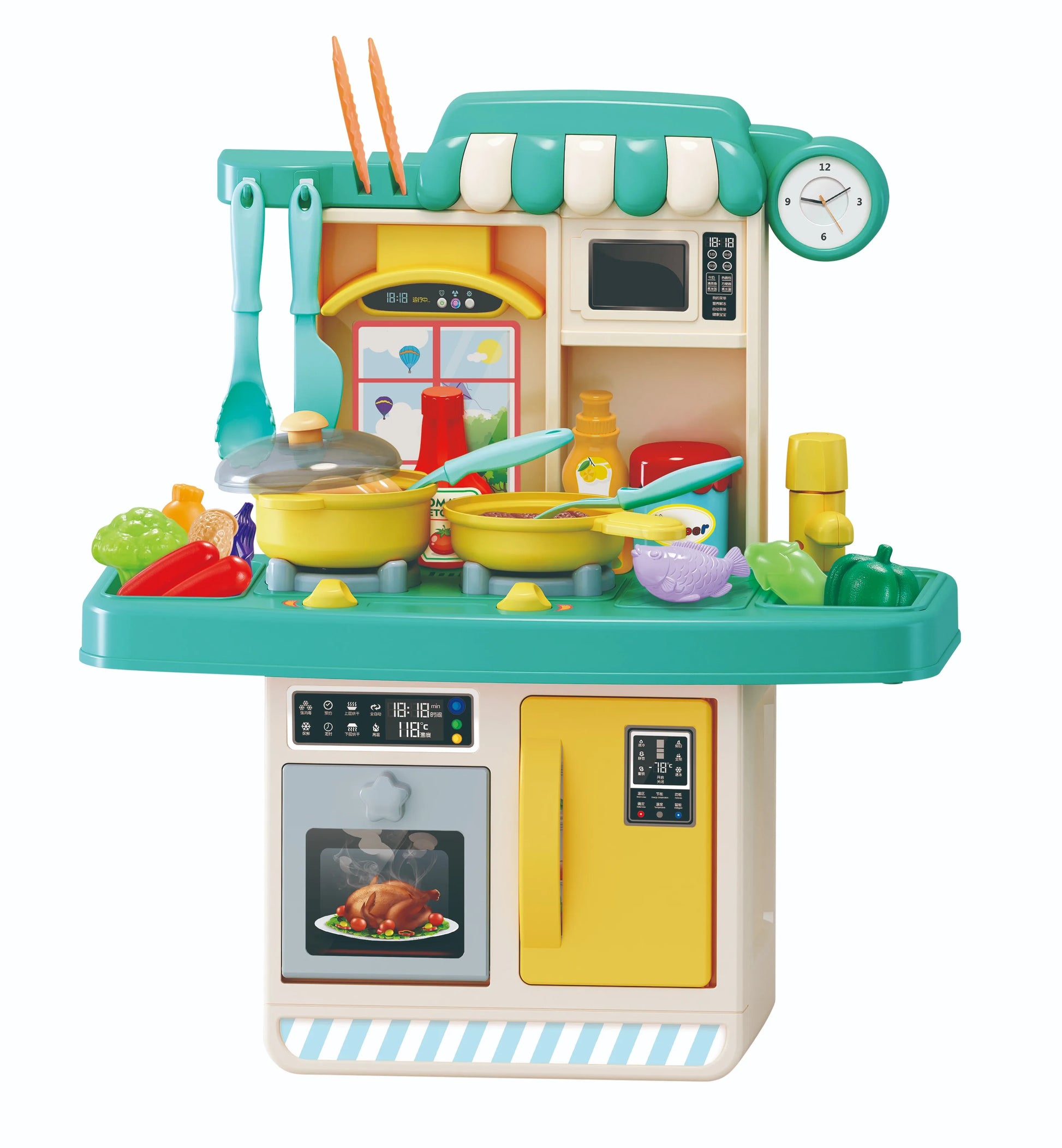 KTX-524755 Realistic Sounds and Lights Kitchen Playset for Kids - 23-Piece Role Play Cooking Toy Set