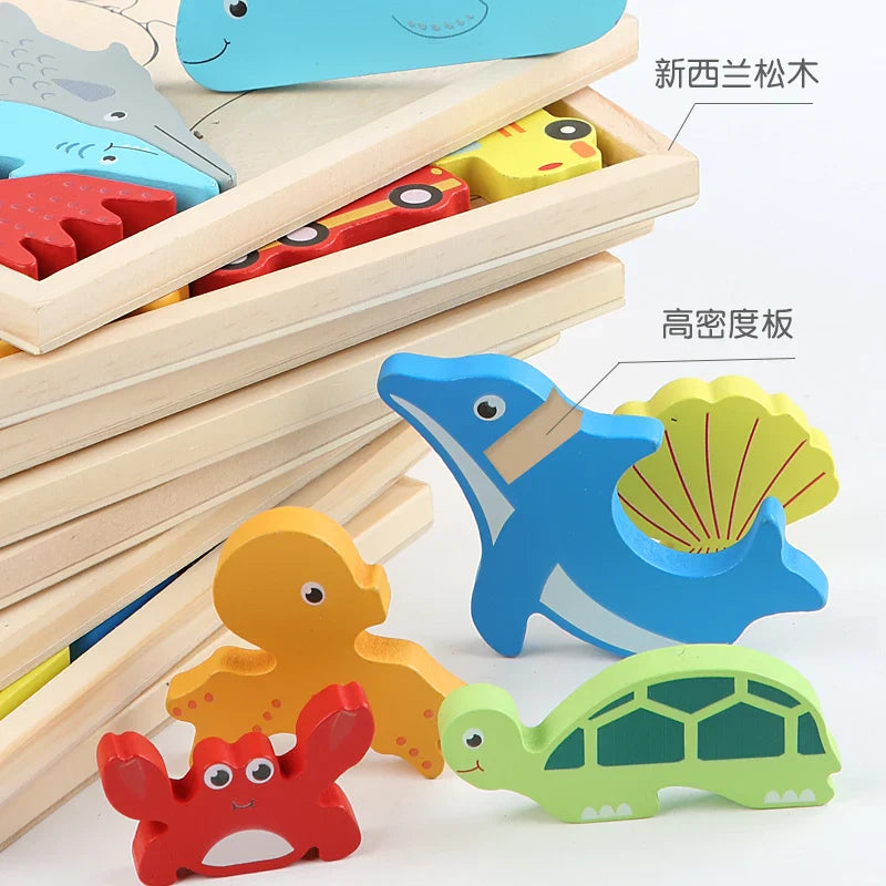 KTX-853203 Montessori Wooden Educational Puzzle Box for Kids - Creative Stereoscopic Learning Toy