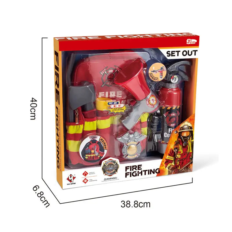 KTX-983507 Firefighter Role Play Toy Set with Backpack, Megaphone, and Fire Extinguisher for Kids