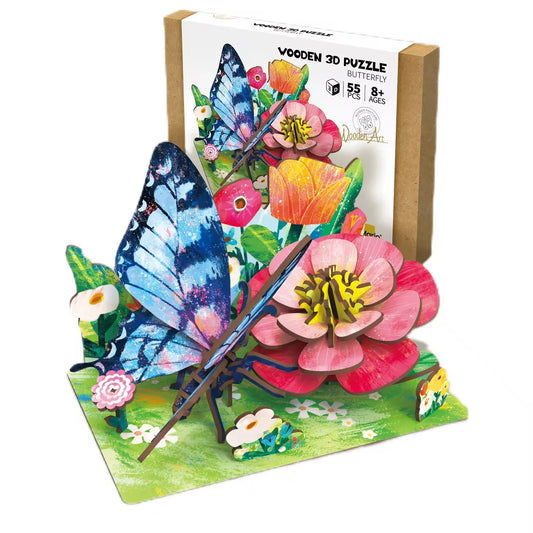 KTX-855891 Wooden 3D Insect Puzzle Set - Butterfly and Bee Models for Kids Educational Fun