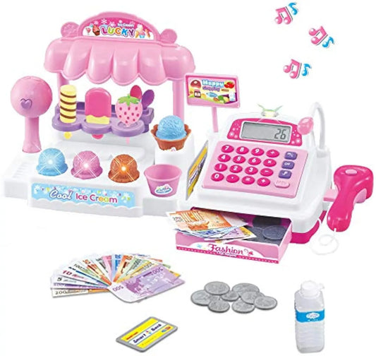 KTX-606099 Ice Cream Store Mini Cash Register Toy with Sound and Flashing Lights for Kids Ages 2-9