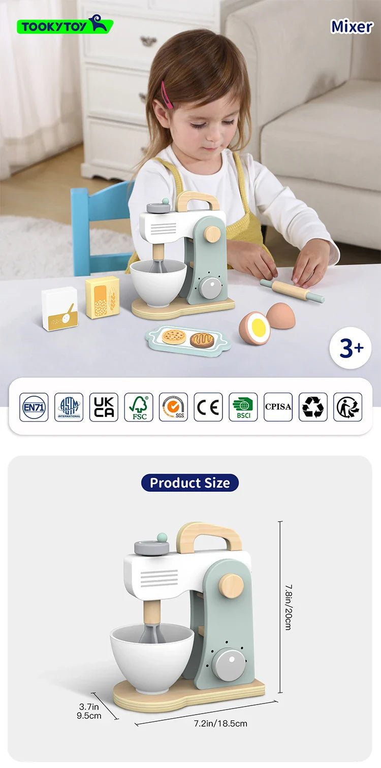 KTX-373203 Wooden Kitchen Food Toy Mixer Blender Set for Kids Pretend Play