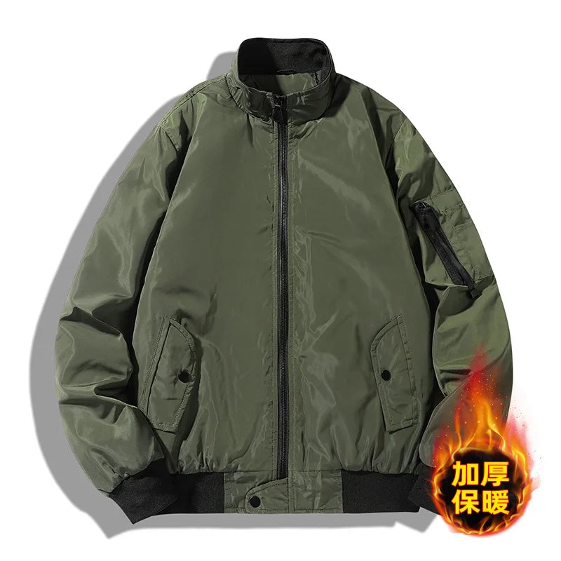 KTX-177683 Men's Casual Winter Cotton Jacket With Thick Velvet Stand-Up Collar Zipper Closure Warm Autumn Coat-Canvas Fabric