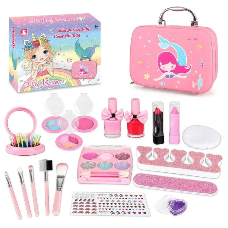 KTX-637715 Children's Real Cosmetics Makeup Set with Nail Polish and Custom Brushes for Ages 2-14