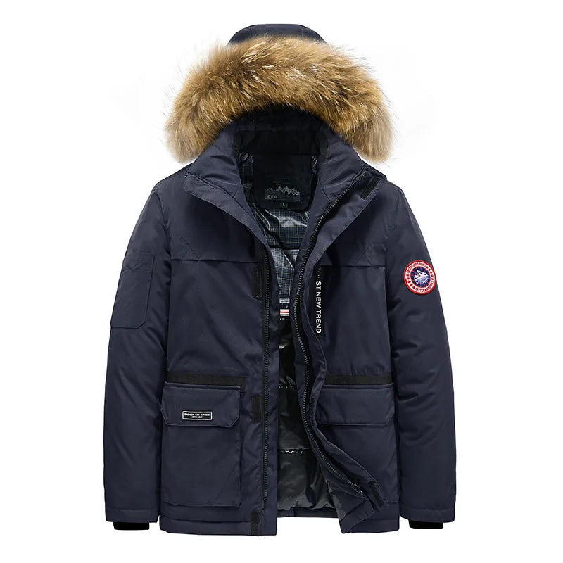 KTX-505363 Mens Winter Jacket Coat Oversized Thick Warm Outdoor Casual Solid Down Jackets for Men Simple Trendy Fur Collar Men's Coats