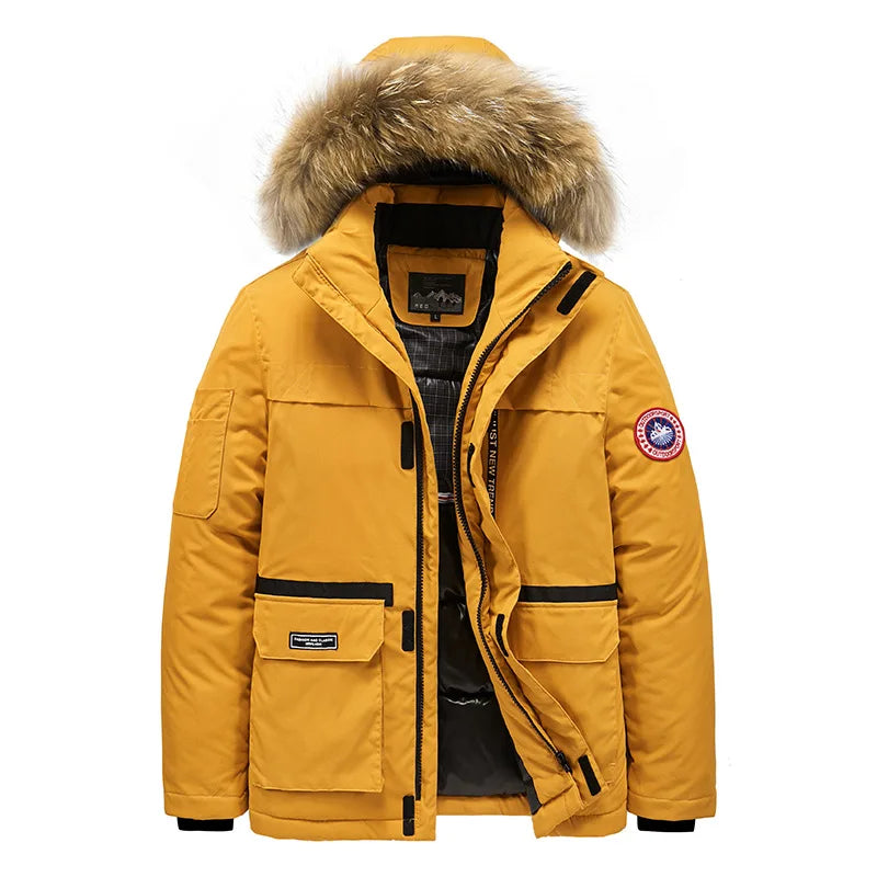 KTX-505363 Mens Winter Jacket Coat Oversized Thick Warm Outdoor Casual Solid Down Jackets for Men Simple Trendy Fur Collar Men's Coats