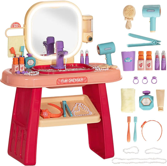 KTX-080659 Kids Makeup Table Play Set with Dressing Mirrors and Sound Features for Pretend Play