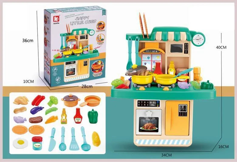 KTX-524755 Realistic Sounds and Lights Kitchen Playset for Kids - 23-Piece Role Play Cooking Toy Set