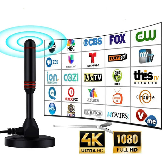 KTX-600339 Indoor 75Ohm TV Antenna with Amplifier for ATSC DVB-T DVB-T2 ISDB-T - Flat Design, VHF/UHF Receiver, 3m Cable