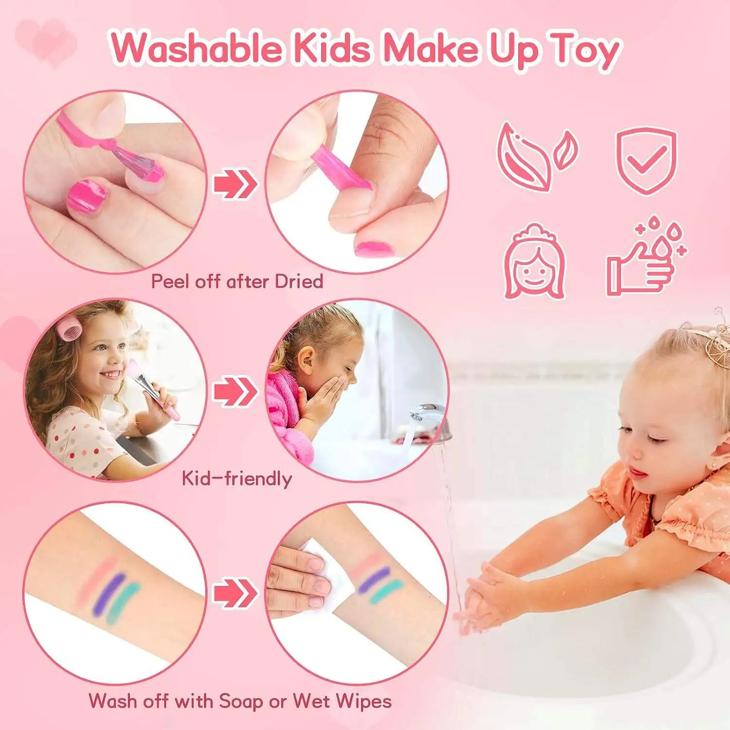 KTX-982355 Washable Kids Makeup Bag Kit with Portable Box for Pretend Play - Perfect Gift for Girls