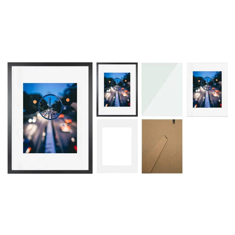 KTX-915027 Black Wood Pattern Photo Frame with Real Glass Front for Wall Display